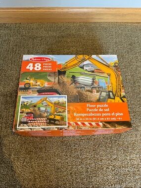 Melissa & Doug Construction Floor Puzzle with Bright Orange and Yellow Accents